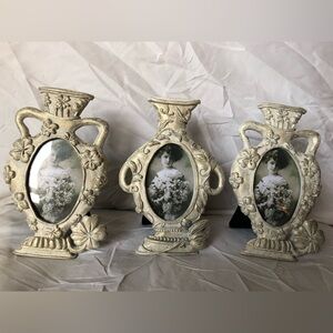 Triple Small Metal Pewter Vase Frames 1997